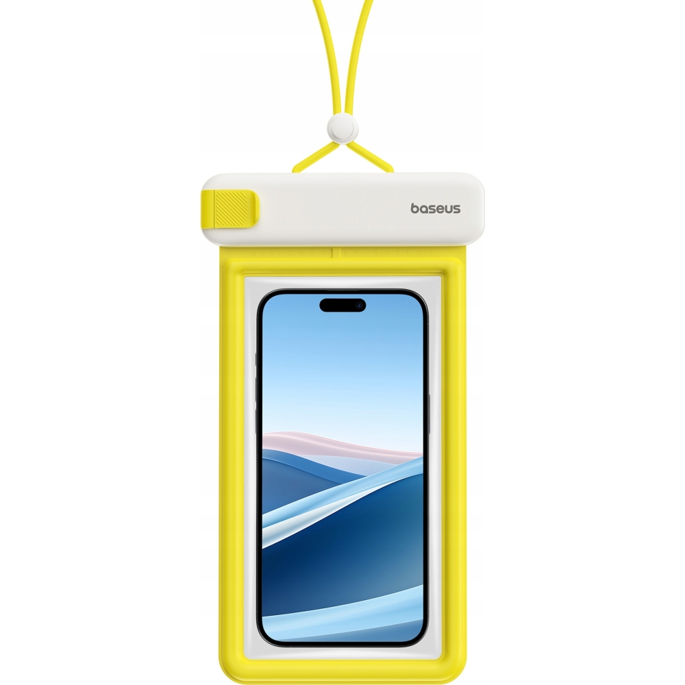 Etui wodoszczelne marki Baseus IPX8 z serii Waterproof DeepDive Clip on Air Bag dla urządzeń mobilnych do 7,2" + smycz, biało-żółte